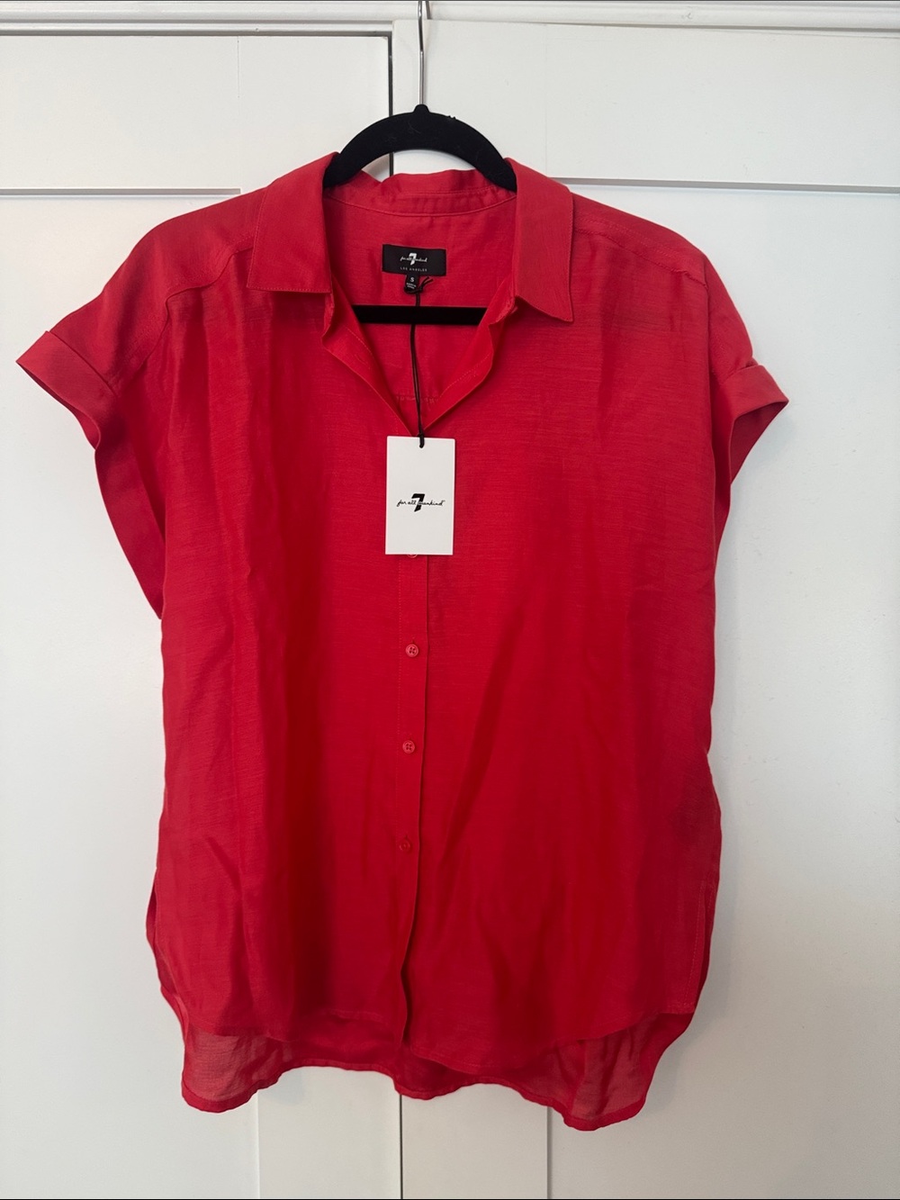7 for all mankind Bright Red Short-Sleeve Button Down Blouse
